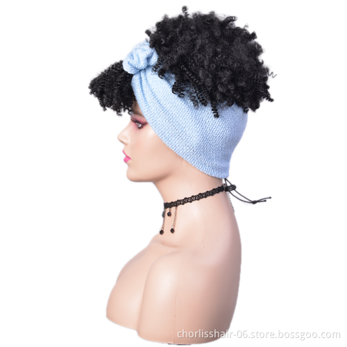 Wholesale Short Turban Synthetic Headband Wigs Afro Kinky Curly Synthetic Ombre Wigs With Headband AttachedFor Black Women Party